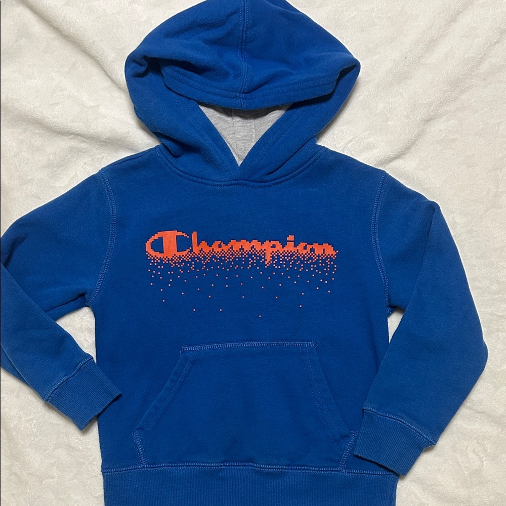 Champion Kids Royal Blue Hoodie with Orange Logo
